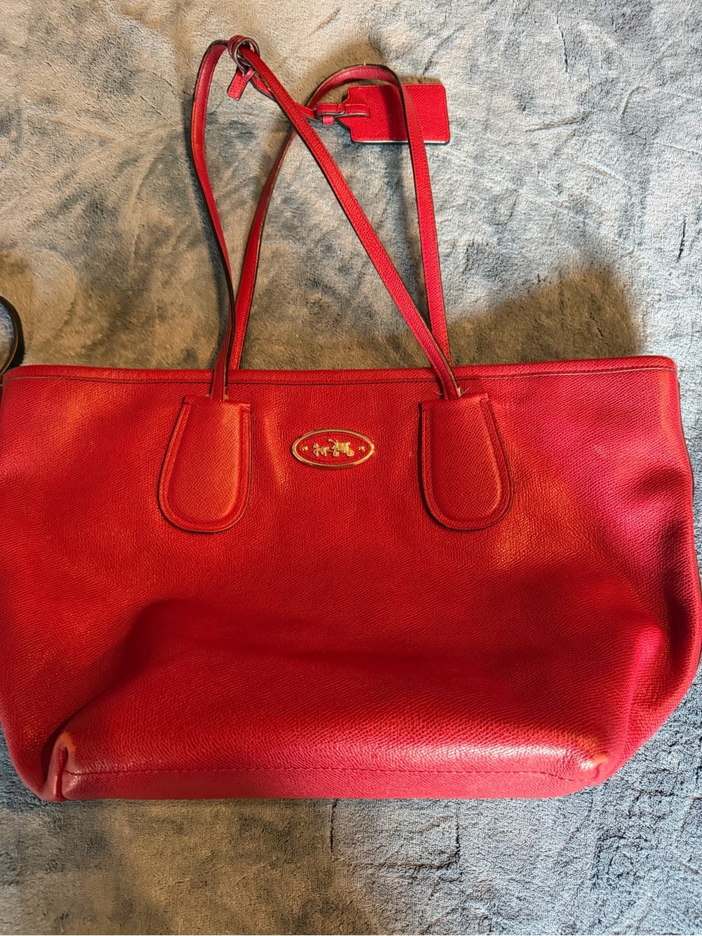 Coach Red Leather Tote with Gold Emblem